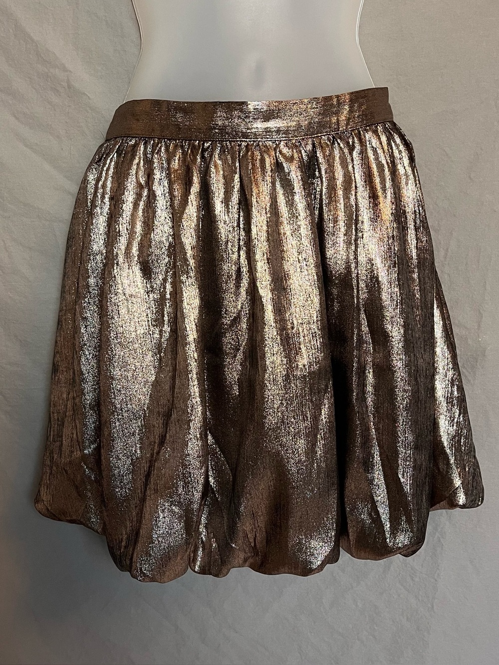 NWT Madewell Metallic Bubble Hem Mini Skirt Holiday Party Bronze Gold 4